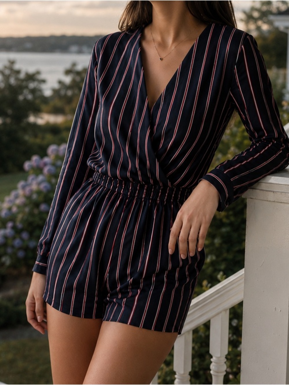 Korye Navy Striped Long-Sleeve Romper